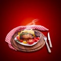 Food meat barbecue with vegetables on wooden Royalty Free Stock Photo