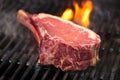 Food meat - beef steak on bbq barbecue grill with flame Royalty Free Stock Photo