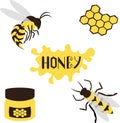 Bee and wasp. Honey, propolis and honeycombs. Food, medicine and cosmetology. Lettering and text