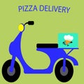 Food menu pizza restaurant moped bike cartoon riding