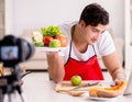 Food nutrition blogger recording video for blog Royalty Free Stock Photo