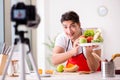 The food nutrition blogger recording video for blog Royalty Free Stock Photo