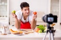 The food nutrition blogger recording video for blog Royalty Free Stock Photo