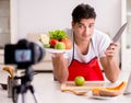 Food nutrition blogger recording video for blog Royalty Free Stock Photo