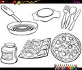 Food objects set coloring page Royalty Free Stock Photo