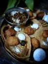 Food is offered to the goddess in India during the Navratri celebration. Different types of food items for praying in the temple.