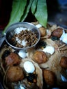 Food is offered to the goddess in India during the Navratri celebration. Different types of food items for praying in the temple.