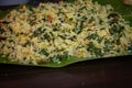 Food offered to Mariamman goddess of rain during indian festival. Food with a mix of rice, spinach, brinjal gravy