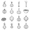 Food onion icons set, outline style