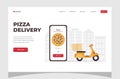 Food online order smartphone. Pizza delivery. Food delivery concept for landing page. Royalty Free Stock Photo