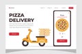 Food online order smartphone. Pizza delivery. Food delivery concept for landing page. Royalty Free Stock Photo