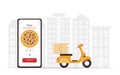 Food online order smartphone. Pizza delivery. Food delivery concept for web. Royalty Free Stock Photo