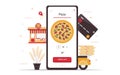 Food online order smartphone. Pizza delivery. Food delivery concept for website design or landing web page. Royalty Free Stock Photo