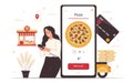 Food online order smartphone. Pizza delivery. Girl ordering pizza online. Royalty Free Stock Photo