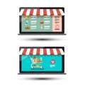 Food Online Store Concpt. E Shop Icons. E-commerce Vector Design.