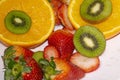 Food Oranges straberries and kiwi on the plate Royalty Free Stock Photo