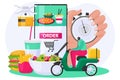 Food order delivery service, vector illustration, flat tiny people man courier ride scooter near smartphone technology Royalty Free Stock Photo