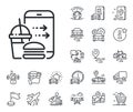 Food order line icon. Meal delivery app sign. Plane, supply chain and place location. Vector