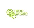 Food order or food ordering, food online and delivery, logo design. Food, meal, eating and takeaway food, vector design