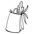 Food package for food delivery cute outline doodle digital art. Print for stickers, cards, stationery, sites, banners, scrapbookin
