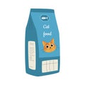 Food packaging for cats. A closed pack of dry pet food. A pet care item. A flat vector illustration isolated on a white