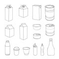 Food packaging template set. Different package outline doodle drawn icon collection