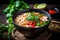 soup meal vegetable food asian hot dish japanese background noodle bowl. Generative AI. Royalty Free Stock Photo