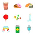 Food party icon set, cartoon style