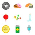 Food for party icons set, cartoon style