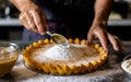 Food pastry recipe chef cooking baklava. Food pastry dessert recipe concept. Chef making baklava with nuts at restaurant. Royalty Free Stock Photo