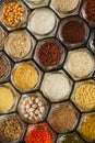 Food pattern background - beans and cereals in jars