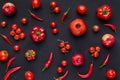 Food pattern constructed with red fruits and vegetables