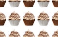 Seamless pattern of sweet chocolate cupcakes.