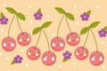 food pattern funny happy cartoon fruit cherries and flwoers Royalty Free Stock Photo