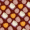 food pattern happy cartoon funny cookies with coffee cups