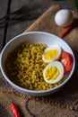 Food photography background instant maggi noodles.