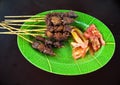 top view of beef satay on plate