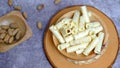 Food Photography. Close up christmas cake, vanilla wafer roll stick. Royalty Free Stock Photo