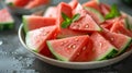 food photography, close-up of fresh watermelon slices on a plate, a tasty and refreshing summer snack for hydration Royalty Free Stock Photo