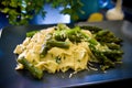 Food asparagus with italian pasta and cheese Royalty Free Stock Photo