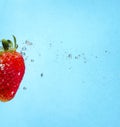 Food photography Fresh beautiful red strawberry in the water with splash Royalty Free Stock Photo