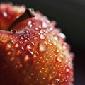 Food photography, a peach, macro shot of water droplets