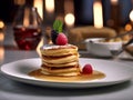 Food photography of Perfect Pancakes with berries, blurred background