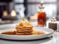 Food photography of Perfect Pancakes with buttermilk, blurred background