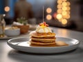 Food photography of Perfect Pancakes with buttermilk, blurred background