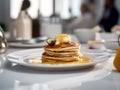Food photography of Perfect Pancakes with buttermilk, blurred background