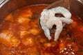 Fish soup with cod and prawns Royalty Free Stock Photo