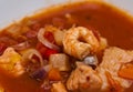 Fish soup with cod and prawns Royalty Free Stock Photo