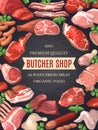 Food pictures set. Illustrations of meat. Poster for butcher shop