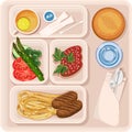 Food for plane passengers. Airplane lunch. Vector illustration Royalty Free Stock Photo